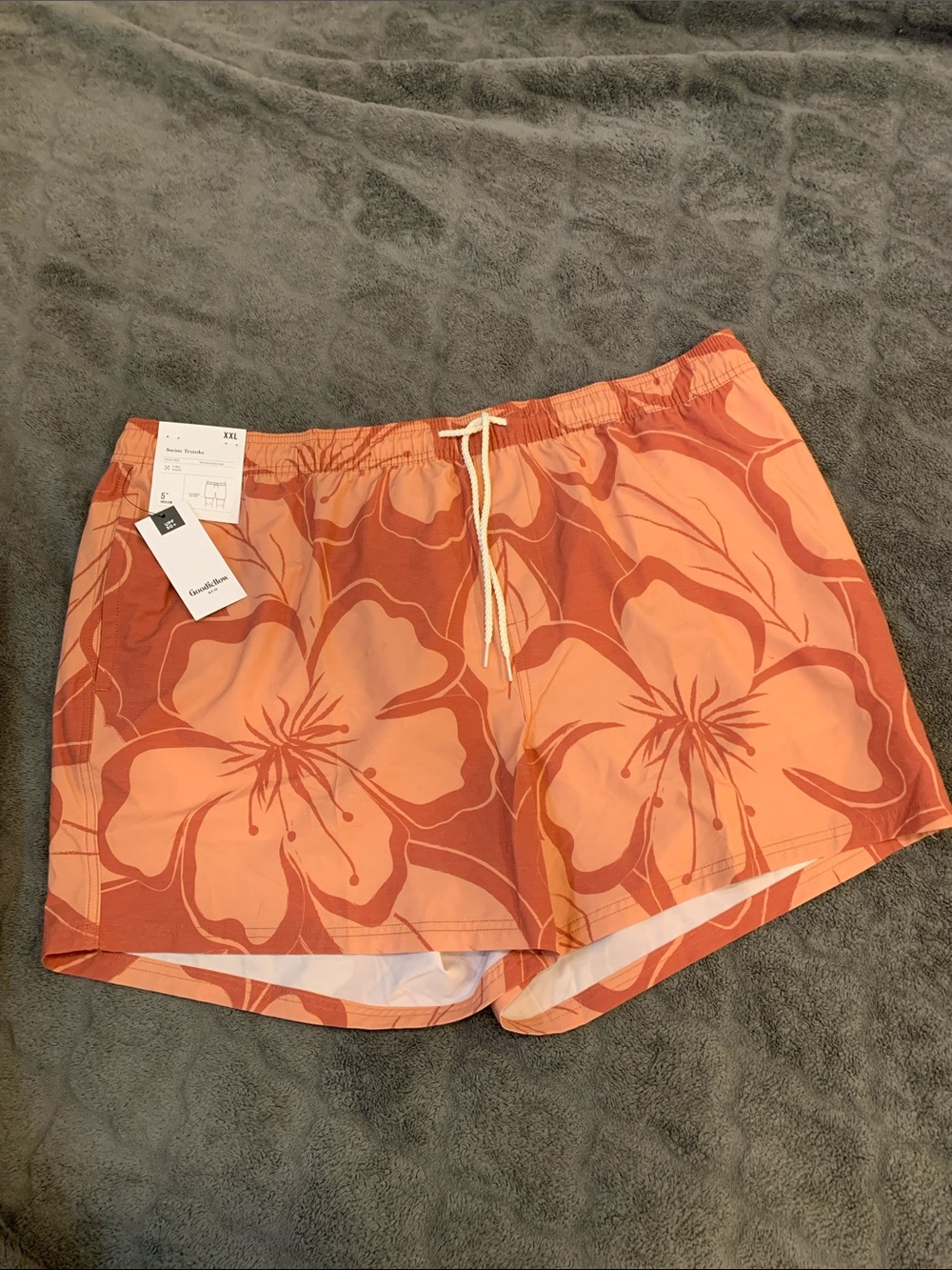 Hawaiian themed Rust and orange floral  Swim Trunks